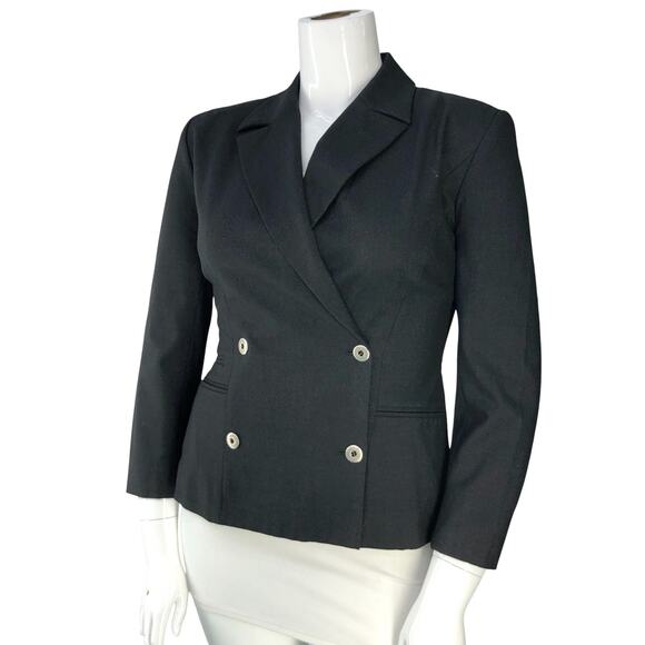 State Of Claude Montana Blazer Womens 12 Black Double Breasted Wool Blend Jacket - Picture 1 of 16